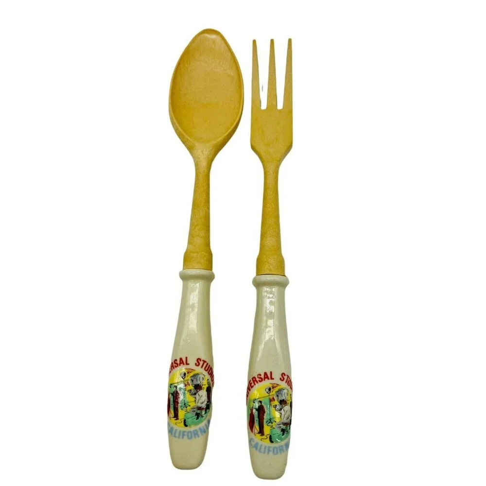 Vintage Universal Studios California Salad Utensil Spoon Fork Set Wooden‎ Japan